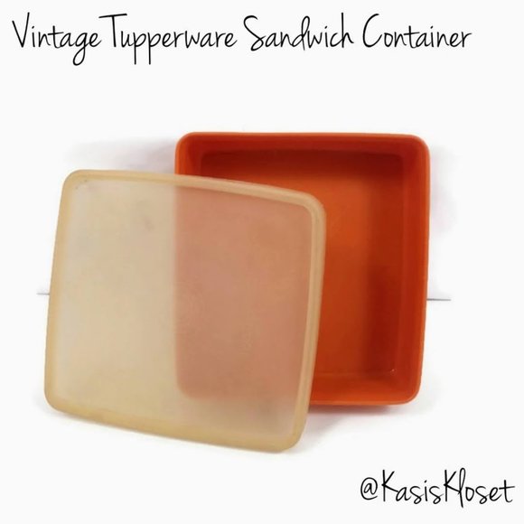 Vintage Tupperware 670-38 Square Sandwich Container With Lid Orange *MINOR WEAR* - Picture 1 of 15